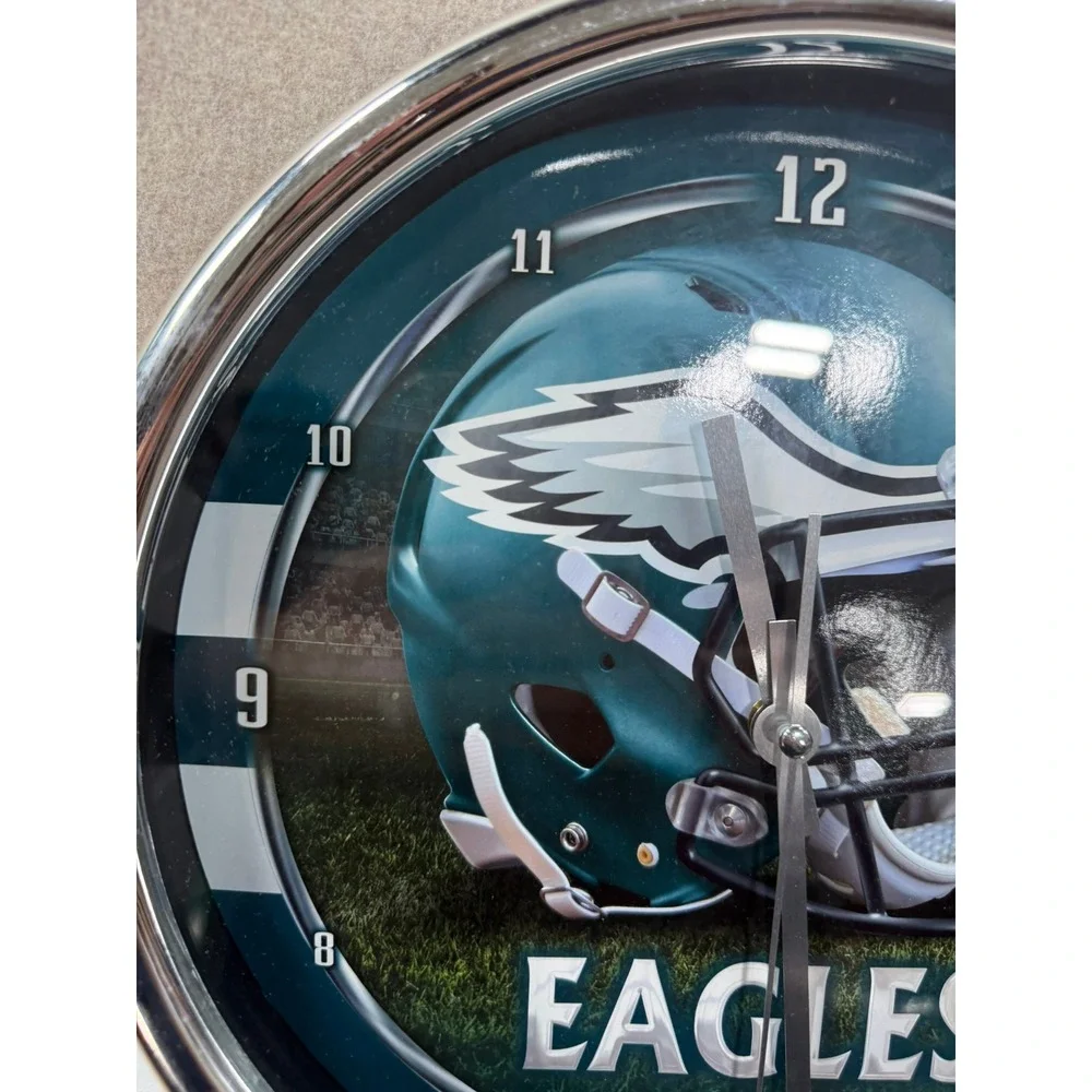 Philadelphia Eagles NFL Wall Clock WinCraft Chrome Rim Football Fan Cave Decor